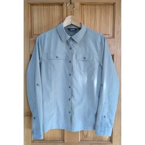 EASTERN MOUNTAIN Sports Green Grey Vented Shirt M Women Ripstop Button-Up Sleeve